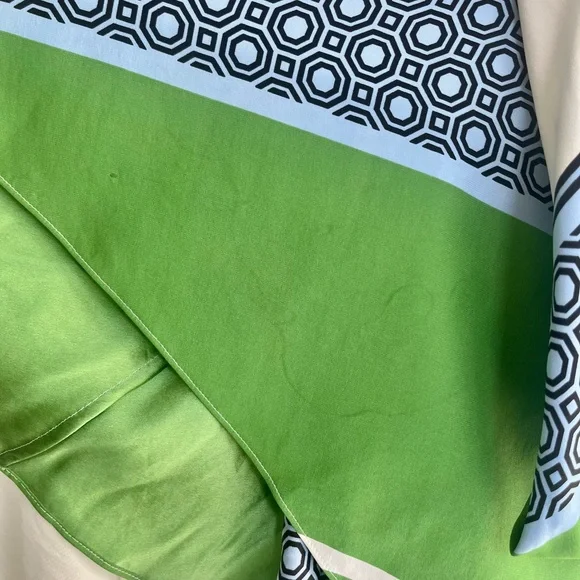 Tory Burch Green, White and Blue Scarf-Print Asymmetrical Maxi Dress - Picture 10 of 11